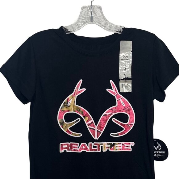 Realtree Camo Logo Short Sleeve Tshirt Womens Small Black Pink New Hunting - Picture 3 of 9